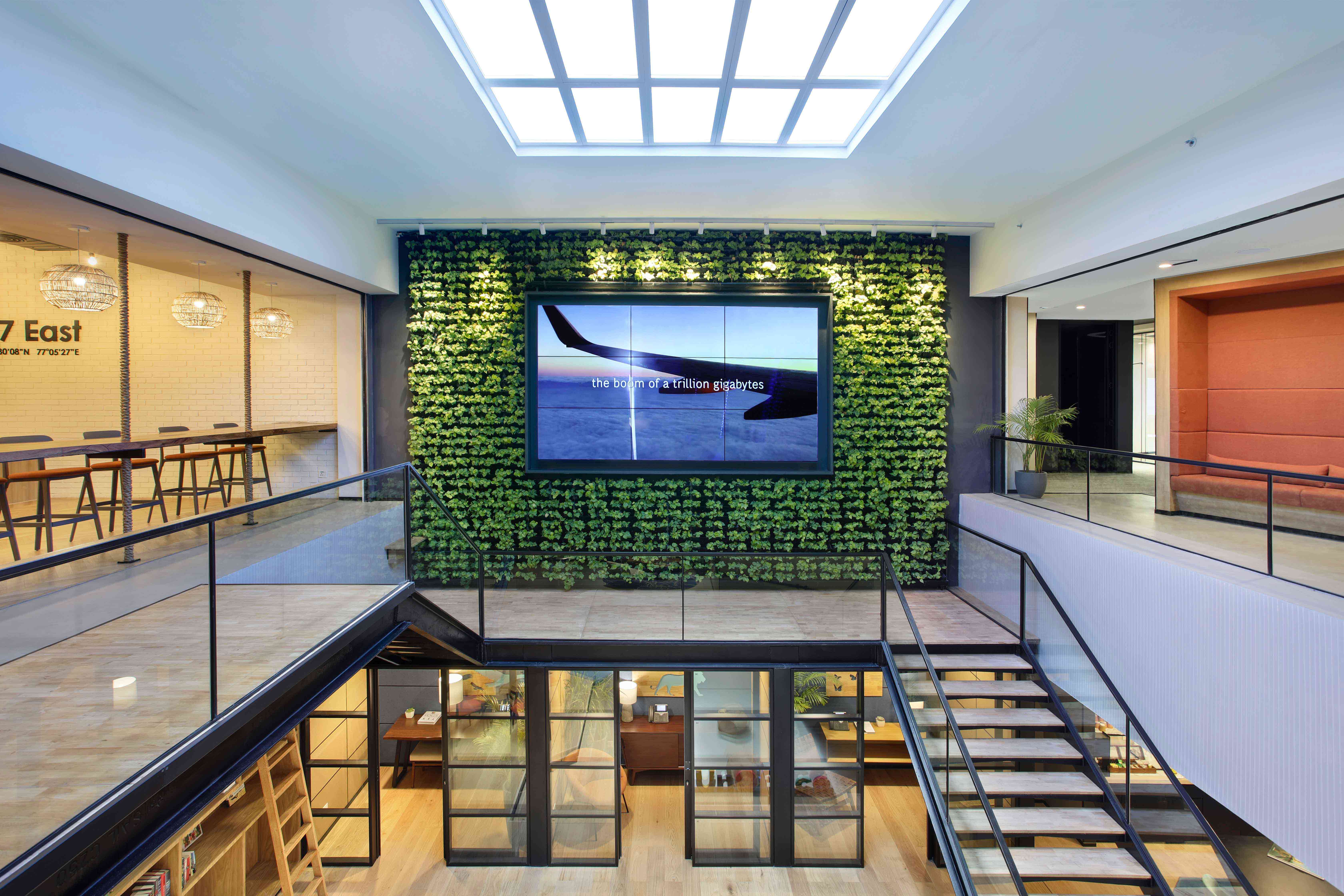 Corporate interior design firm, Space Matrix, used biophilic designs for a multi-sensory experience